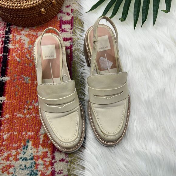 Dolce Vita Neutral Chunky Sling Back Heeled Hattie Loafers in Ivory Stella 7.5 - Picture 2 of 10
